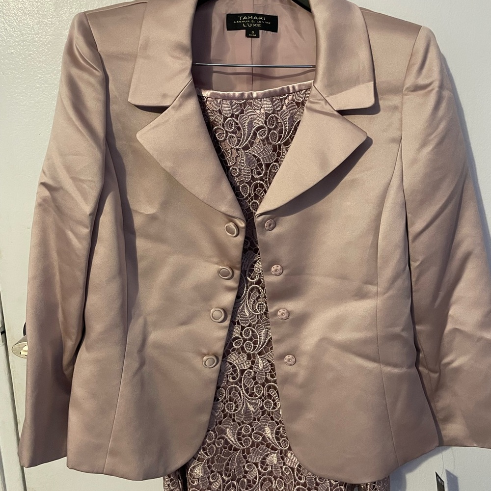 2-piece satin and lace suit